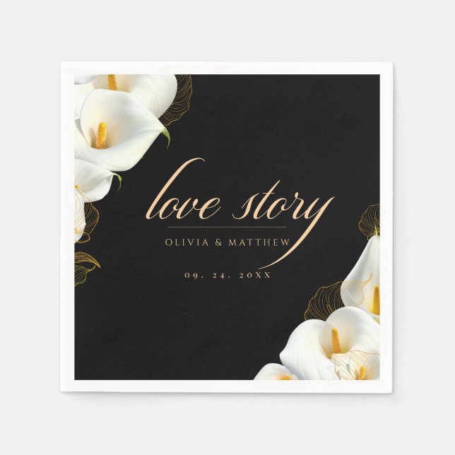 Moderne Schwarze Florale Hochzeit Serviette (Vorderseite)