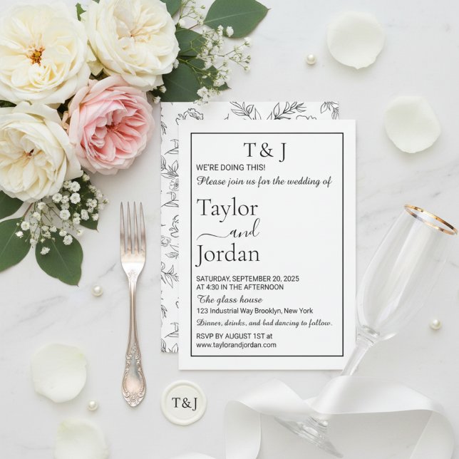 Moderne schwarze florale melancholische Minimalist Einladung (Von Creator hochgeladen)