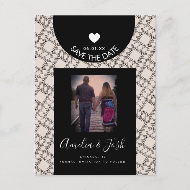 Moderne schwarze Formen Muster Save the Date Postc Postkarte (Vorderseite)