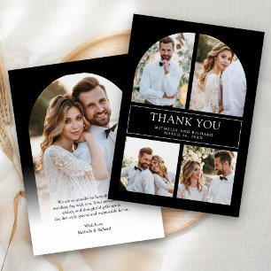 Moderne schwarze Foto-Collage-Hochzeit in architek Dankeskarte