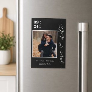 Moderne Schwarze Foto-Save-the-Date-Karte Magnetkarte