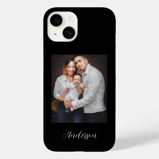 Moderne schwarze Fotoinitialen-Monogramm Case-Mate iPhone Hülle (Rückseite)