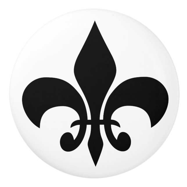 Moderne Schwarze Französische Lilie Fleur-de-lis a Keramikknauf (Vorderseite)