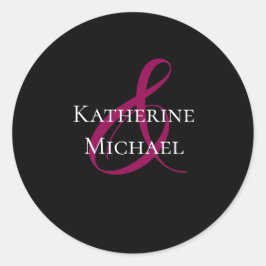 Moderne Schwarze Fuchsia und Weiße Hochzeit- Runder Aufkleber