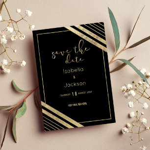 Moderne schwarze Geometrie mit falschem Gold Save The Date
