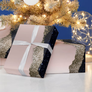 Moderne schwarze Glitter-Roségold Geschenkpapier