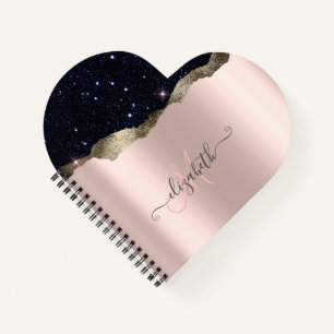 Moderne schwarze Glitter-Roségold-Monogramm Notizbuch