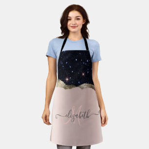 Moderne schwarze Glitter-Roségold-Monogramm  Schürze