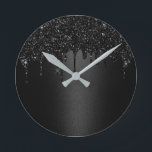 Moderne Schwarze Glitzer Tropfen Elegant Dunkel Runde Wanduhr<br><div class="desc">Moderne Schwarze Glitzer Tropfen Elegante Dunkle Uhren.</div>