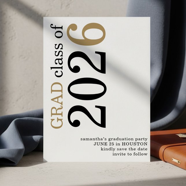 Moderne schwarze Gold 2026. Abschluss Save The Date (Von Creator hochgeladen)