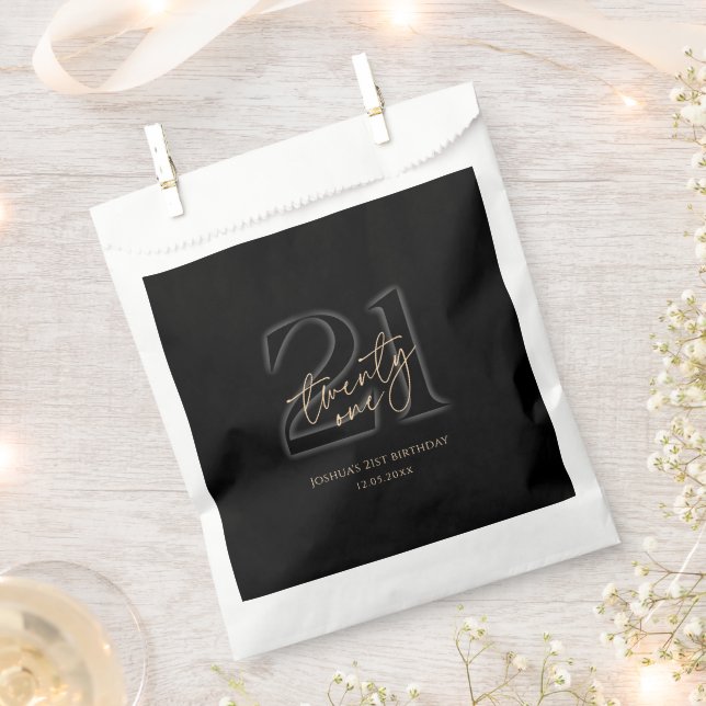 Moderne Schwarze Gold 21. Geburtstagsfeier Geschenktütchen (Ausgeschnitten)