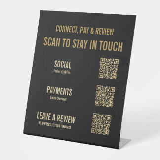Moderne schwarze Gold 3 QR-Code | Socials Pay Bewe Sockelschild
