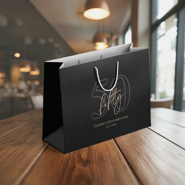 Moderne Schwarze Gold 50. Geburtstag Große Geschenktüte (Modern Black Gold 50th Birthday Large Gift Bag)