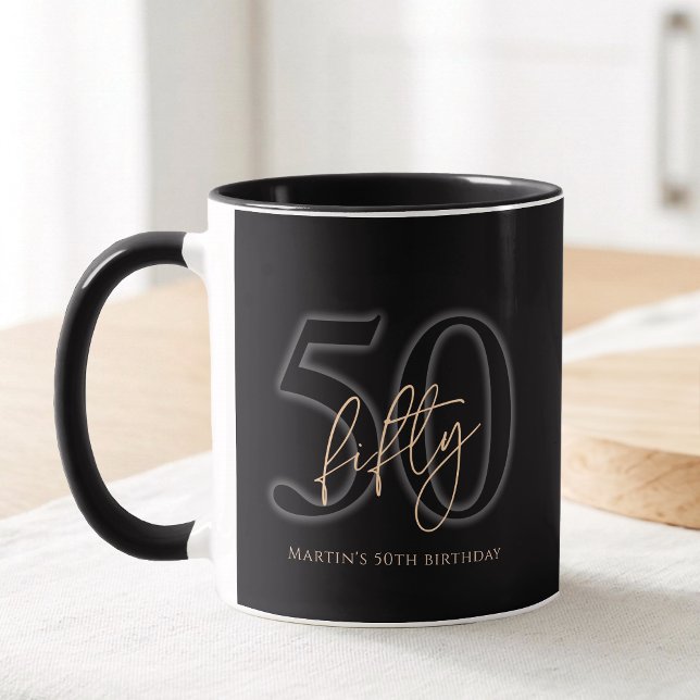 Moderne Schwarze Gold 50. Geburtstagsfeier Tasse (Modern Black Gold 50th Birthday Party Mug)
