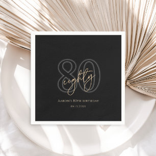 Moderne Schwarze Gold 80. Geburtstagsfeier Serviette