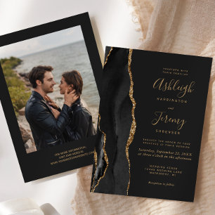 Moderne schwarze Gold-Achat-Foto-Dunkle Hochzeit Einladung