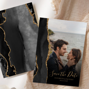 Moderne schwarze Gold-Achat-Foto-Save-the-Date-Kar Save The Date