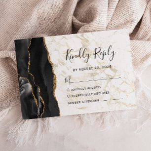 Moderne schwarze Gold-Achat-Marmor-Hochzeit RSVP Karte