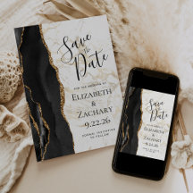 Moderne Schwarze Gold-Achat-Marmor-Hochzeitseinlad