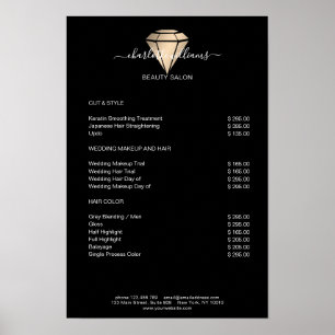 Moderne schwarze Gold-Diamant-Preisliste Poster