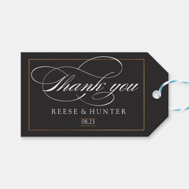 Moderne Schwarze Gold Elegante Hochzeit Vielen Dan Geschenkanhänger (Vorderseite (Horizontal))