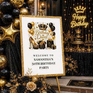 Moderne schwarze Gold-Glitter-Geburtstags-Königin- Poster