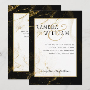 Moderne schwarze Gold Glitter Hochzeit Einladung