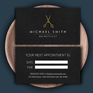 Moderne schwarze Gold-Haarstylist-Terminierungskar Visitenkarte