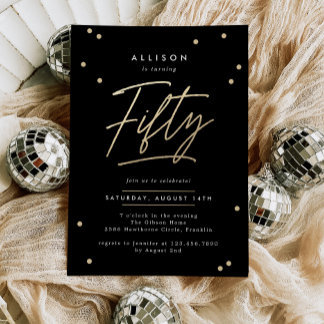 Moderne Schwarze Gold-Kalligraphie 50. Geburtstag Einladung