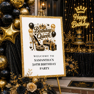 Moderne schwarze Gold-Konfetti-Geburtstags-Königin Poster