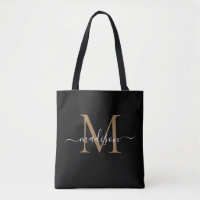 Moderne Schwarze Gold Monogram Girly Feminine Scri