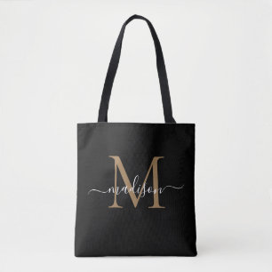 Moderne Schwarze Gold Monogram Girly Feminine Scri