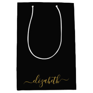 Moderne schwarze Gold-Monogramm-Schriftzug Mittlere Geschenktüte