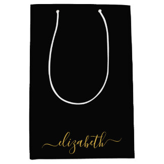 Moderne schwarze Gold-Monogramm-Schriftzug Mittlere Geschenktüte
