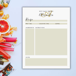 Moderne schwarze Gold-Schriftzug-Name-Rezepte Notizblock