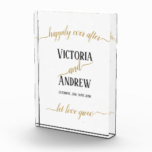 Moderne Schwarze Gold Script Minimal Hochzeit Fotoblock