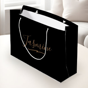 Moderne schwarze Gold-weibliche Schreibschrift Große Geschenktüte
