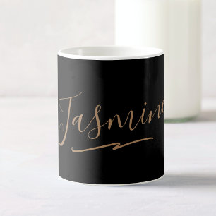 Moderne schwarze Gold-weibliche Schreibschrift Kaffeetasse