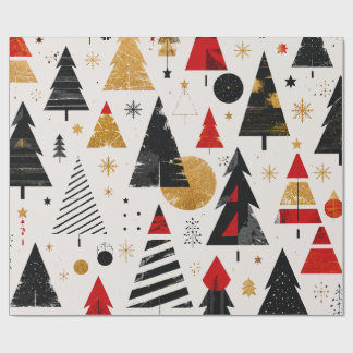 Moderne schwarze Gold-Weihnachtsbaum-Muster Geschenkpapier
