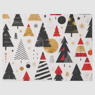 Moderne schwarze Gold-Weihnachtsbaum-Muster Seidenpapier