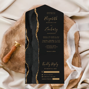 Moderne schwarze Goldachat-Dunkle Hochzeit All In One Einladung