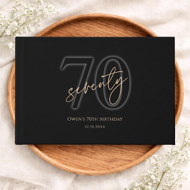 Moderne Schwarze Goldene 70. Geburtstag Gästebuch (Modern Black Gold 70th Birthday Guest Book)
