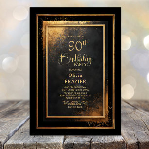 Moderne schwarze Goldene 90. Geburtstagsfeier Einladung