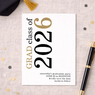Moderne schwarze Goldene Abschlussfeier 2026 Save The Date