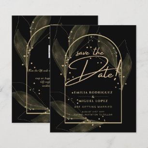 Moderne schwarze goldene Blätter Hochzeit Termin v