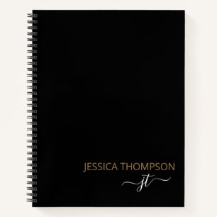 Moderne schwarze goldene einfache Skript-Monogramm Notizbuch