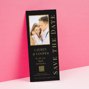 Moderne Schwarze Goldene Foto-QR-Code-Hochzeit Save The Date