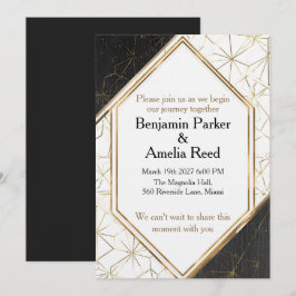 Moderne schwarze goldene geometrische Hochzeitsein Einladung