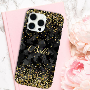 Moderne schwarze goldene Glitter-Mädchenname perso Case-Mate iPhone Hülle