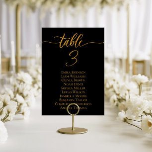 Moderne schwarze Goldene Hochzeit Tischkarten Sitz Tischnummer
